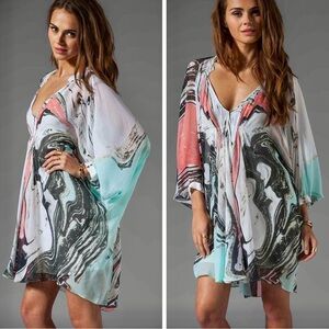 DVF DIANE VON FURSTENBERG Fleurette 100% Silk Marble Print Flowy Mini Dress